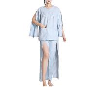TOVCHEI Womens Bedridden Patient Clothing, Long Sleeved Bedridden Pajamas Set, Hospital Gowns Tear Away Patient Clothes,Blue,M
