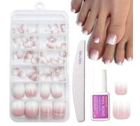 ToVii 120pcs False Toe Nails with Glue - Ombre False Toenails Set - Gradient Fake Toe nails - Long Lasting Stick on Toe Nails - 12 Size Acrylic Press on Toenails Glue on for Big Small Toe
