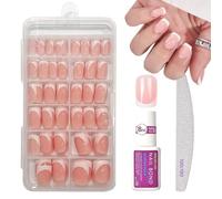 ToVii 120pcs Press on Nails Kit - French Tip Short Square Nude Color Fake Nails With Glue - White Tips in 12 Sizes - Full Cover Acrylic Stick on Nails for Women Girls