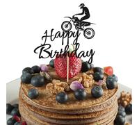 ToVii 1Pc Motorcycle Happy Birthday Cake Topper, Black Flash Cake Pick, Dirt Bike Birthday Party Cake Decoration, Motocross Sports Theme Cake Topper