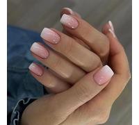 Tovii 24Pcs Press On Nails - Nude Pink Short Length Fake Nails - Square False Nails with Glue - Fashion Fake Nails for Women Girls