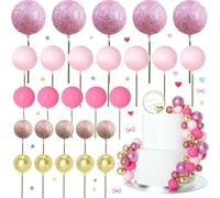 ToVii 50 Pcs Ball Cake Topper Sticks Mini Balloons for Cake Decorating Supplies Foam Balls Cake Decorations for Baby Shower Cake Birthday Cake Toppers Decorations (Pink Series)