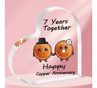 ToVii 7th Wedding Anniversary Plaque Gifts 7 Years Together - Happy Copper Anniversary Heart Shaped Acrylic Plaque for Couple Wife Husband