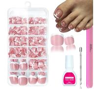 ToVii Fake Toe Nails Set,120PCS Short Square False Toenails Kit With Glue,Nude French Tip Stick On Toenails Glossy Full Cover Acrylic False Toe Nails For Women Girls Nail Art DIY Gift