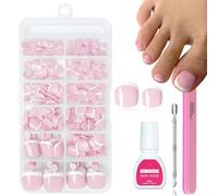 ToVii Fake Toe Nails Set,120PCS Short Square False Toenails Kit With Glue,Nude French Tip Stick On Toenails Glossy Full Cover Acrylic False Toe Nails For Women Girls Nail Art DIY Gift 12 Sizes