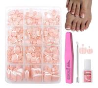 ToVii Fake Toe Nails Set - 240Pcs French Tip False Toenails Kit - Short Square Press on Toenails - 12Sizes Stick on Toenails with Glue