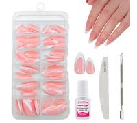ToVii French False Nail Tips Kit - 120pcs Nude Pink Almond Press on Nails Set - 12 Sizes French Tip Fake Nails with Glue - Short Full Cover Stick on nails for Women Nail Art Manicure Decorations