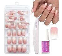 ToVii French False Nails - 120pcs Short Square Press on Nails - Natural Gradient Pink Fake Nails with Glue - 12sizes,Glossy,Full Cover Elegant Design Acrylic Nail for Women Girls