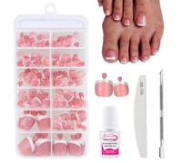 ToVii French Tip Fake Toe Nails Kit - 120PCs Nude Pink Short Square False Toenails Set - Acrylic Stick on Toenails with Glue & Nail File - 12 Sizes Full Cover Press On Toes Nails for Women Girls