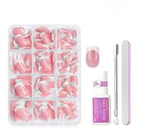 ToVii French Tip False Nails - 240pcs Square Short Press On Nails With Glue - White Nude Pink Coffin Full Cover Acrylic Fake Nails for Women and Girls Nail Art Decorations