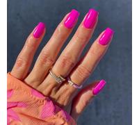 ToVii Hot Pink Press on Nails Short Medium Square, Neon Pink False Nails Short Coffin, Glossy Natural Solid Fake Nails Set, Reusable Vibrant Gel Stick on Nail for Women Summer Decoration 24 Pcs