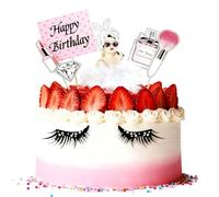 ToVii Makeup Cake Topper 8 Pcs,Mode Lipstick Perfume Eyelash Diamond Brush Cosmetic Lady Cupcake Toppers, Happy Birthday Decoration for Birthday Girl Women Makeup Salon Spa Party Supplies