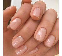ToVii Nude Pink Press on Nails Short Square Acrylic Short False Nails Coffin Natural Acrylic Fake Nails Set Elegant Solid Color Full Cover Glossy Gel Stick on Nail for Women Daily Wear 24 Pcs