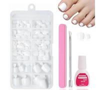 ToVii White Press on Toenails, 120Pcs Short Fake Toe Nails with Glue, Solid White Fake Toenails Kit, Square False Toe Nail Tips Extensions