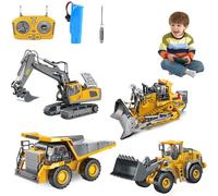 Tovika - Little Builders Pro, Mudsterz Construction Rc, Remote Control Excavator For Beach, 360 Rotation, With Led Lights, Real Sounds, Crash-Resistant For Indoor & Outdoor Use (4 pcs)