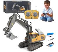 Tovika - Little Builders Pro, Tovika RC Construction Set, Mudsterz 4-in-1 RC Excavator and Dump Truck Toy Set, 360 Rotation Remote Control Beach Toy with LED Light, Indoor & Outdoor Use (Excavator)