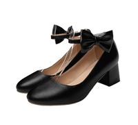 TOVINANNA 1 Pair Chunky Mid Heel Single Shoes for Women with Elegant Bowknot Design Comfortable Casual Footwear for Daily Wear Shopping and Jogging Black