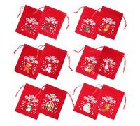 TOVINANNA 12pcs Christmas Drawstring Fabric Gift Bags Red Lint Small Reusable Pouches Drawstring Closure for Christmas Party and Sharing Friends and Family