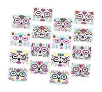 TOVINANNA 16 Sheets Day Dead Fluorescent Skull Face Stickers Halloween Temporary Decals for Adults and Neon Floral Water Transfer for Festival Party Makeup