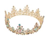 TOVINANNA 1pc Retro Colorful Diamond Round Crown for Brides Style Wedding Headdress Luxurious Rhinestone Hair Accessory for Women and Girls for Parties and Special Occasions