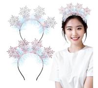 TOVINANNA 2 Pcs Christmas Snowflake Headbands with Silver and Pink Glitter Lightweight Elastic Festive Hair Accessories for Women Comfortable Felt Fabric Party Headbands for Holiday