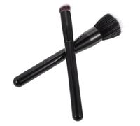 TOVINANNA 2 Pcs Flat Head Blush Brush Set with Wooden Handle, Man-made Fiber Makeup Brushes for Blusher and Highlighter Application, Light Black Color, Suitable for Professional and Everyday