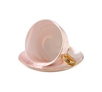 TOVINANNA 250Ml Marble Pattern Ceramic Coffee Cup and Saucer Set with Red and Gold Handle, Nordic Style Ceramic Milk and Juice Drinkware for Home and Café Use