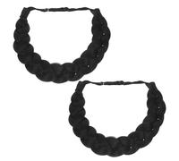 TOVINANNA 2pcs Adjustable Black Braided Hair Headbands with High Temperature Resistant Synthetic Faux Braids for Women, Natural Plaited Hair Strap Suitable for Braiding Hairstyles and Daily