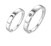 TOVINANNA 2pcs Adjustable Decorative Couple Rings in Silver Copper with Sun and Moon Design, Creative Chic Finger Jewellery for Wedding Celebration and Birthday