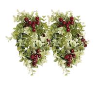 TOVINANNA 2pcs Artificial Plant Wreath Eucalyptus Candle Rings with Red Berry Leaves 25cm Table Decoration for Thanksgiving Christmas Party