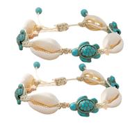 TOVINANNA 2pcs Boho Turtle Shell Bracelet Set Ocean-Themed Beach Anklet Jewelry for Women Adjustable Foot Jewelry Sea Charms for Summer Vacations