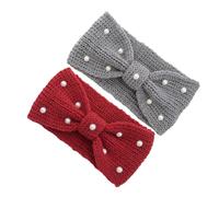 TOVINANNA 2pcs Cable Knit Headbands for Women with Pearl Bowknot Warm Ear Warmers for Winter Versatile Crochet Hair Bands for Layering Stylish Accessories for Cold Weather