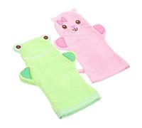 TOVINANNA 2pcs Cartoon Bathing Gloves for Boy Girl Soft Exfoliating Mitts for Gentle Skin Cleaning Cute Animal Design Cat Frog Shower Supplies for Boy Girl and Toddlers
