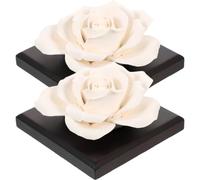 TOVINANNA 2pcs Ceramic Flower Diffuser Set with Rose Shaped Design and Lightweight Wood Base, Portable Aromatherapy Decoration for Bedroom and Car Use