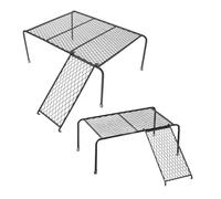 TOVINANNA 2pcs Chicken Feeding Supply Platform with Ladder for Small Animals, Iron Chicken Coop Feeder Rack, Cage Storage Holder Can Place and Water Bottles, Black