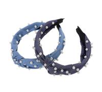 TOVINANNA 2pcs Denim Beaded Headbands for Women with Comfortable Fit and Elegant Knot Design, Chic Hair Accessories Suitable for Everyday Wear and Formal Occasions