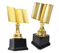 TOVINANNA 2pcs Elegant Gold Plastic Trophy Cup for Reading Prize Award with Book-shaped Design Motivates Reading Serves as Keepsake