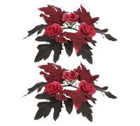 TOVINANNA 2pcs Fall Candle Rings Artificial Maple Leaves and Roses, Black Maple Leaf Floral Wreath for Thanksgiving and Halloween Table Centerpiece Decoration