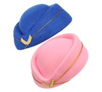 TOVINANNA 2pcs Flight Attendant Beret Hat Women's Stewardess Cosplay Accessory for Stage Performance Parties Uniforms Durable Elegant Design Blue
