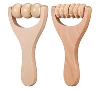 TOVINANNA 2pcs Foot Massage Roller Set with Ergonomic Neck and Shoulder Acupoint Massagers, Wooden Three-Bead and Tooth Design for Plantar Fasciitis Relief and Muscle Relaxation