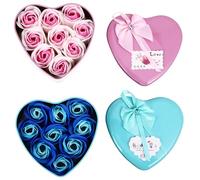 TOVINANNA 2pcs Heart-shaped Soap Flower Box Set with Colorful Simulation Soap Flowers Romantic Pink White Blue Gift for Valentine's and Mother's Day