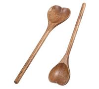 TOVINANNA 2pcs Heart Shaped Wooden Spoons Set, Multi-Functional Acacia Wood Cooking, Stirring and Salad Spoons with Long Handle, Suitable for Kitchen and Serving
