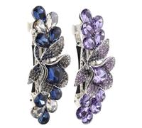 TOVINANNA 2Pcs Large Rectangular Crystal Rhinestone Hair Clips for Women, Sparkly Blue and Dark Orchid Spring Barrettes, Bridal and Wedding Hair Accessories, Floral Ponytail Holders for