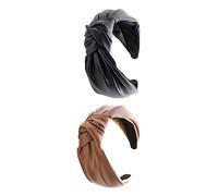 TOVINANNA 2pcs Leather Knot Hairbands for Women Lightweight Pu Headbands Stylish Hair Hoops for Spa Makeup and Daily Wear Black Brown Colors Adorable Female Headdresses