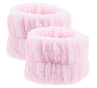 TOVINANNA 2pcs Pink Flannel Hair Ties and Wristbands Set with Good Elasticity, Light Weight round Shape, for Face Washing and Taking Care of Skin Spa Routine