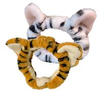 TOVINANNA 2pcs Plush Tiger Ears Headband Kawaii Face Wash Makeup Headbands Stretch Spa Hairband for Washing Face Skincare