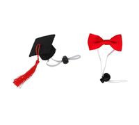 TOVINANNA 2pcs Red Felt Cloth Graduation Season Pet Hat with Bow Tie Set for Small Animals like Sugar Glider and Hamster, Adjustable Buckle Costume Accessories for Spring Festival