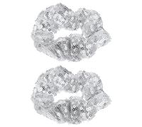 TOVINANNA 2pcs Silver Jewelled Scrunchie Elastic Hair Bands for Women Fashion Silver Accessory Scrunchie Sparkley Scrunches