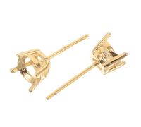 TOVINANNA 2pcs Sterling Silver Earring Setting 4-Prong Round Golden for DIY Earring Crafting, Hypoallergenic for Sensitive Ears