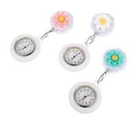 TOVINANNA 3pcs Clip on Nurse Watches with Silicone Cover Featuring Quartz Movement and Large Black Arabic Markers, Lovely Cartoon Flower Design, for Nurse's Day or Nurse's Week